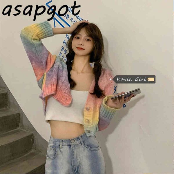 short v neck rainbow knitted cardigan women sweet chic korean fashion slim autumn knitwear long sleeve sweater jacket pull 210429, White
short v neck rainbow knitted cardigan women sweet chic korean fashion slim autumn knitwear long sleeve sweater jacket pull 210429, White
