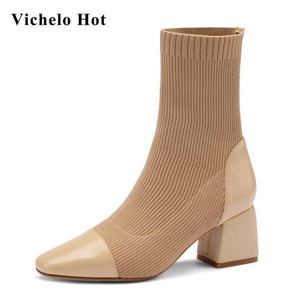 boots vichelo knitting genuine leather mixed cloth stretch handmade square toe thick high heel slip on soft ankle l20, Black
boots vichelo knitting genuine leather mixed cloth stretch handmade square toe thick high heel slip on soft ankle l20, Black