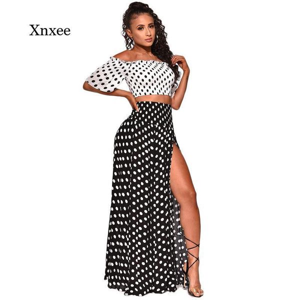 women's swimwear slash neck off shoulder outfits polka dot white crop high split loose skirt summer dress waist beach clothing, White;black
women's swimwear slash neck off shoulder outfits polka dot white crop high split loose skirt summer dress waist beach clothing, White;black