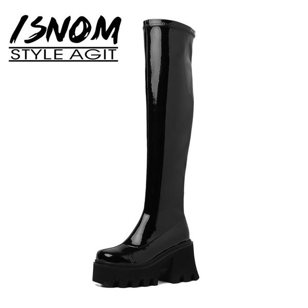 boots isnom patent leather stretch square toe over the knee women high heel long gothic platform skinny boot, Black
boots isnom patent leather stretch square toe over the knee women high heel long gothic platform skinny boot, Black