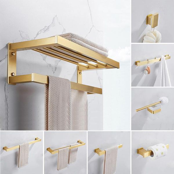 bath accessory set bathroom accessories hardware brushed gold towel rack paper holder toilet brush bar shelf robe hooks