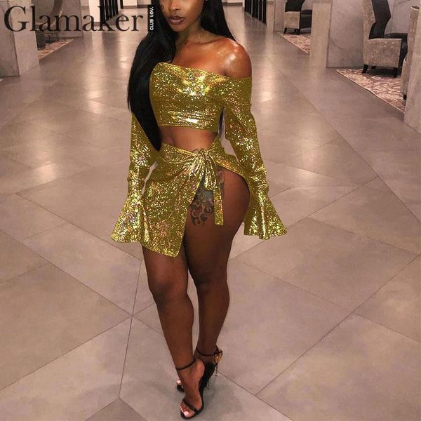 glamaker vintage flare sleeve party dress glitter crop split tight club dress off shoulder ruffle gold bodycon dress 210414, Black;gray
glamaker vintage flare sleeve party dress glitter crop split tight club dress off shoulder ruffle gold bodycon dress 210414, Black;gray