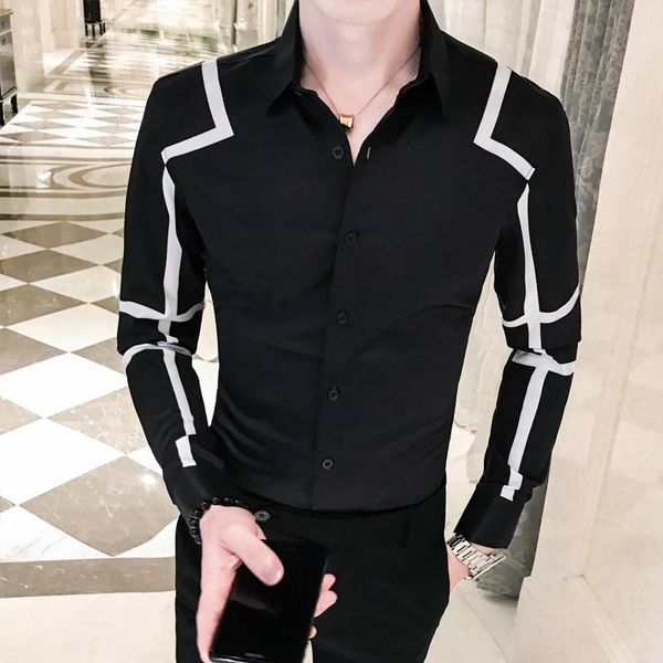 contrast wavy stripe shirt black white red dress men slim fit desinger fancy chemise homme club party outfit men's shirts, White;black
contrast wavy stripe shirt black white red dress men slim fit desinger fancy chemise homme club party outfit men's shirts, White;black