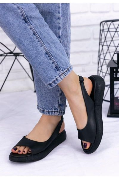 women's black skin flat sandal 05 sandals