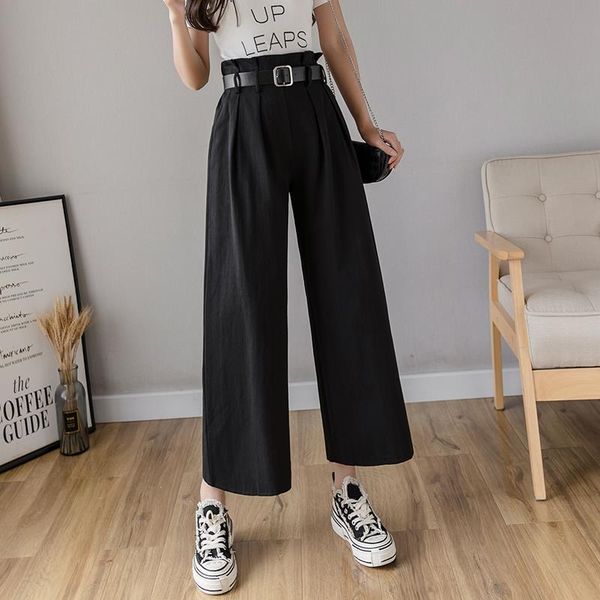 spring summer high waist loose womens capri wide leg black white korean style ladies straight trousers with belt
spring summer high waist loose womens capri wide leg black white korean style ladies straight trousers with belt