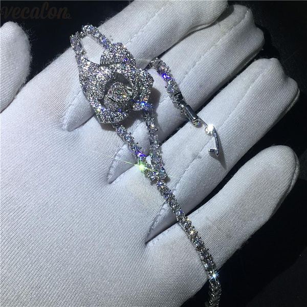 link, chain vecalon flower bracelet pave setting zircon cz white gold filled engagement wedding bracelets for women party jewelry, Black
link, chain vecalon flower bracelet pave setting zircon cz white gold filled engagement wedding bracelets for women party jewelry, Black