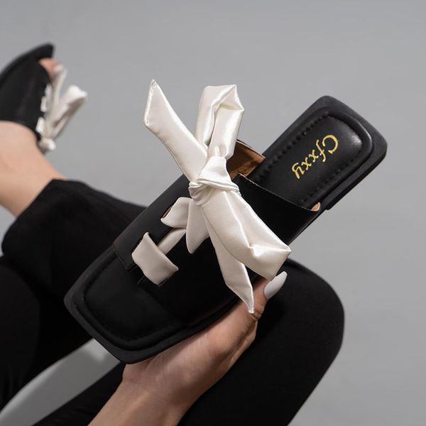 slippers small incense wind sandals and women square head silk bowknot flat bottom women's casual wear shoes, Black
slippers small incense wind sandals and women square head silk bowknot flat bottom women's casual wear shoes, Black