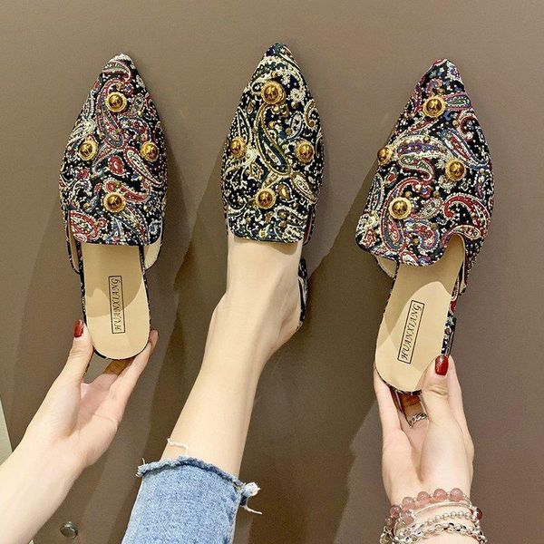 women's shoes summer handmade retro leather painted lotus slippers for women pointed toe mules high heels, Black
women's shoes summer handmade retro leather painted lotus slippers for women pointed toe mules high heels, Black