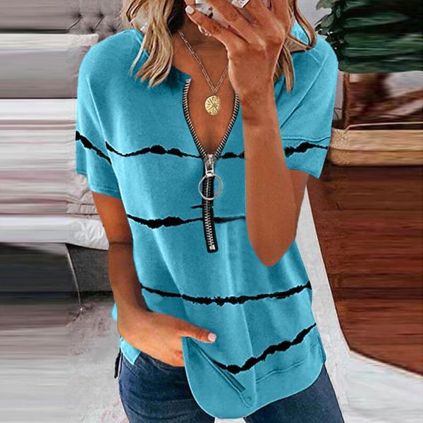 women's t-shirt women stripe printing t-shirts zipper short sleeves casual summer pullover t shirt for camisetas mujer manga corta, White
women's t-shirt women stripe printing t-shirts zipper short sleeves casual summer pullover t shirt for camisetas mujer manga corta, White