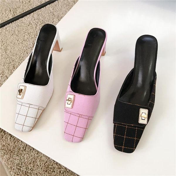 brand high heels slippers square toe slip on elegant mule shoes outdoor leisure plaid ladies sandal mujer 2021, Black
brand high heels slippers square toe slip on elegant mule shoes outdoor leisure plaid ladies sandal mujer 2021, Black