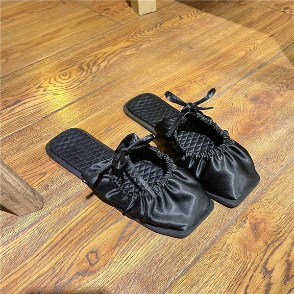 slippers korean design bowtie pleated pu leather sandalias mules plates femme half slides women flat loafers summer shoes, Black
slippers korean design bowtie pleated pu leather sandalias mules plates femme half slides women flat loafers summer shoes, Black