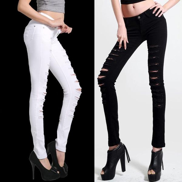 women's jeans ripped stretch slim white tight pants show thin black, Blue
women's jeans ripped stretch slim white tight pants show thin black, Blue