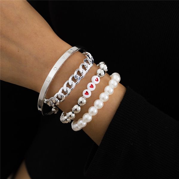 women hip hop heart pearl beaded strands bracelets european aluminum metal chain love lettering bangle valentine's day gift punk hand j, Black
women hip hop heart pearl beaded strands bracelets european aluminum metal chain love lettering bangle valentine's day gift punk hand j, Black