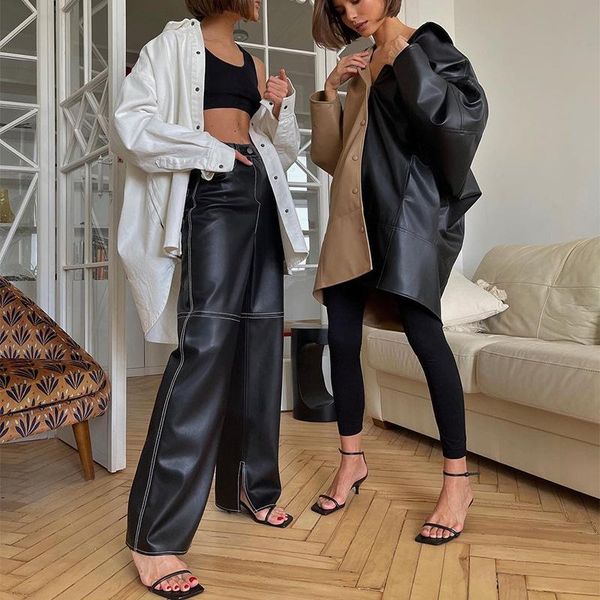 women's pants & capris fashion gothic black pu leather wide leg women trousers streetwear bottom casual punk outfits 2021, Black;white
women's pants & capris fashion gothic black pu leather wide leg women trousers streetwear bottom casual punk outfits 2021, Black;white
