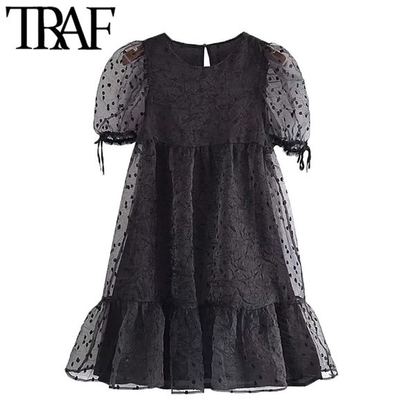 women chic fashion with lining ruffled organza mini dress vintage o neck puff sleeve female dresses vestidos mujer 210507, Black;gray
women chic fashion with lining ruffled organza mini dress vintage o neck puff sleeve female dresses vestidos mujer 210507, Black;gray