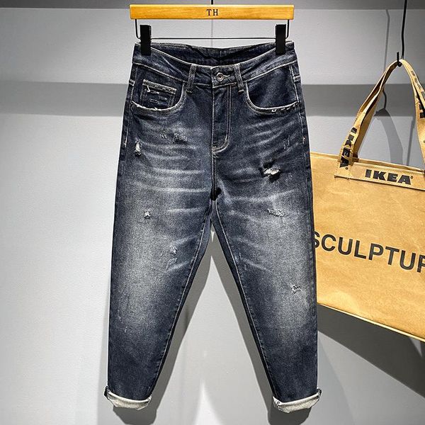 men's jeans retro ripped distressed men clothing for fashion streetwear skateboard casual simple comfortable cotton male denim pants, Blue
men's jeans retro ripped distressed men clothing for fashion streetwear skateboard casual simple comfortable cotton male denim pants, Blue
