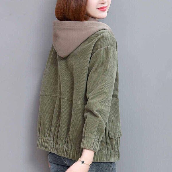 women's jackets 2021 band corduroy jacket spring and autumn hooded wild korean version of the large size overcoat, Black;brown
women's jackets 2021 band corduroy jacket spring and autumn hooded wild korean version of the large size overcoat, Black;brown