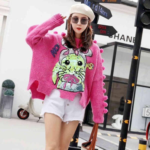 sweaters thailand tide brand autumn and winter heavy industry patch sequin loose women's age short pullover sweater, White;black
sweaters thailand tide brand autumn and winter heavy industry patch sequin loose women's age short pullover sweater, White;black