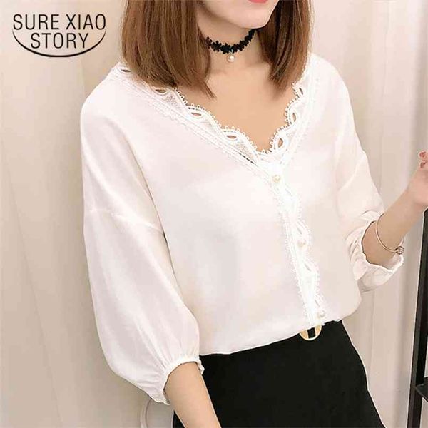 women blouse shirt summer solid white color fashion shirts plus size v collar lace chiffon clothing 0340 40 210506
women blouse shirt summer solid white color fashion shirts plus size v collar lace chiffon clothing 0340 40 210506