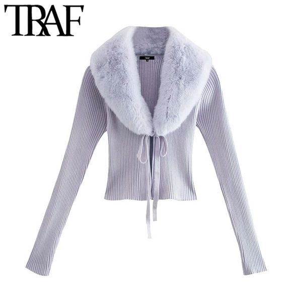 women fashion faux fur patchwork cropped knitted cardigan sweater vintage tied v neck female outerwear chic 210507, White
women fashion faux fur patchwork cropped knitted cardigan sweater vintage tied v neck female outerwear chic 210507, White