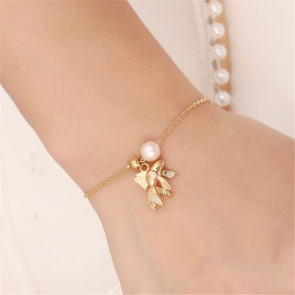 link, chain glossy goldfish bracelet girl's day gift freshwater pearl ladies whale exquisite jewelry, Black
link, chain glossy goldfish bracelet girl's day gift freshwater pearl ladies whale exquisite jewelry, Black