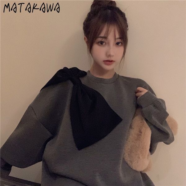 matakawa loose casual sweatshirt women's spring loose korean round neck hoodies women long sleeve bow decoration 210513, Black
matakawa loose casual sweatshirt women's spring loose korean round neck hoodies women long sleeve bow decoration 210513, Black