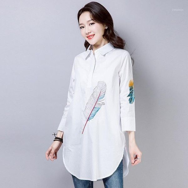 spring cotton feather embroidery white long blouse women 3/4 sleeve art loose ladies office work button down shirts women's blouses &
spring cotton feather embroidery white long blouse women 3/4 sleeve art loose ladies office work button down shirts women's blouses &