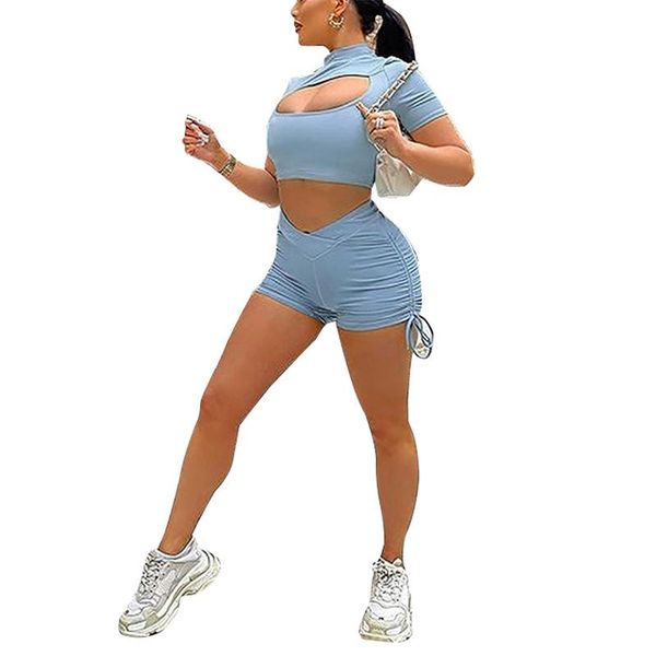 women's tracksuits hirigin 2021 women clothes set solid color short sleeve hollow out crop and low waist shorts green/ blue, Gray
women's tracksuits hirigin 2021 women clothes set solid color short sleeve hollow out crop and low waist shorts green/ blue, Gray