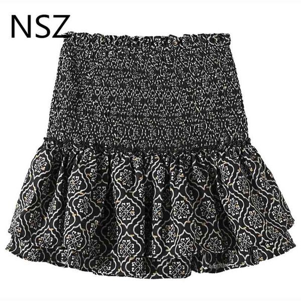 nsz women print vintage tiered ruffles mini skirt elastic high waist sweet jupe femme falda 210629, Black
nsz women print vintage tiered ruffles mini skirt elastic high waist sweet jupe femme falda 210629, Black