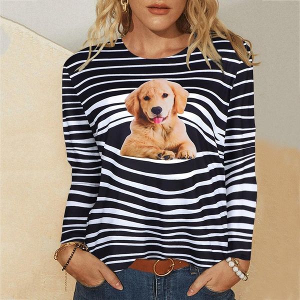 women's t-shirt woman tshirts plus size graphic t shirts women casual round neck long sleeve striped pet dog prints mujer, White
women's t-shirt woman tshirts plus size graphic t shirts women casual round neck long sleeve striped pet dog prints mujer, White