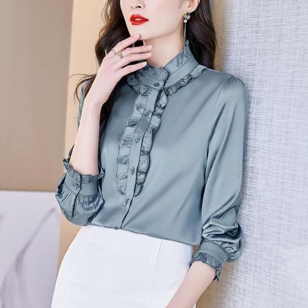 women's blouses & shirts spring and autumn mulberry silk 2021 ruffled stand-up collar shirt temperament casual western style, White
women's blouses & shirts spring and autumn mulberry silk 2021 ruffled stand-up collar shirt temperament casual western style, White