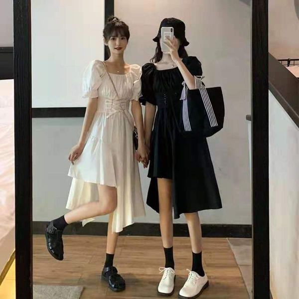 bubble sleeve sweet cool dress children's summer design irregular waist first love student, Black;gray
bubble sleeve sweet cool dress children's summer design irregular waist first love student, Black;gray