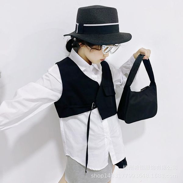 children's shirt 2021 spring girls long sleeve with irregular vest western two-piece set shirts, White;black
children's shirt 2021 spring girls long sleeve with irregular vest western two-piece set shirts, White;black