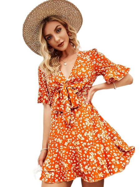 party dresses 2021 summer european american women's wear sweet and fresh v-neck bow floral dress, White;black
party dresses 2021 summer european american women's wear sweet and fresh v-neck bow floral dress, White;black