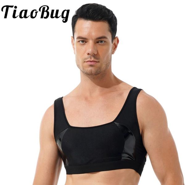 men' tank mens stage show gym fitness workout costumes hollow out back sleeveless vest patent leather patchwork cropped crop top, White;black
men' tank mens stage show gym fitness workout costumes hollow out back sleeveless vest patent leather patchwork cropped crop top, White;black