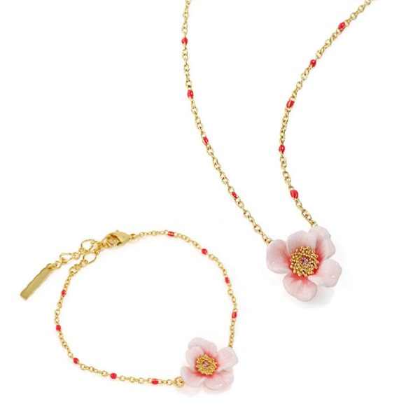 earrings & necklace simple fashion quality environmentally friendly electroplated enamel pink flower bracelet jewelry set, Silver
earrings & necklace simple fashion quality environmentally friendly electroplated enamel pink flower bracelet jewelry set, Silver