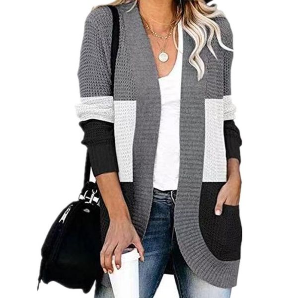 women's knits & tees women sweaters 2021 fashion long sleeved cardigan contrast sweater coat pocket casual, White
women's knits & tees women sweaters 2021 fashion long sleeved cardigan contrast sweater coat pocket casual, White
