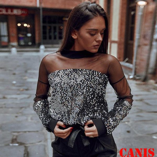 fashion women sheer mesh sequin patchwork shirt turtleneck long sleeve see through evening club party blouse women's blouses & shir, White
fashion women sheer mesh sequin patchwork shirt turtleneck long sleeve see through evening club party blouse women's blouses & shir, White