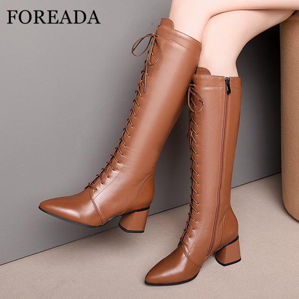 boots foreada real leather knee high woman heel zip block long lace up pointed toe female shoes brown 45, Black
boots foreada real leather knee high woman heel zip block long lace up pointed toe female shoes brown 45, Black
