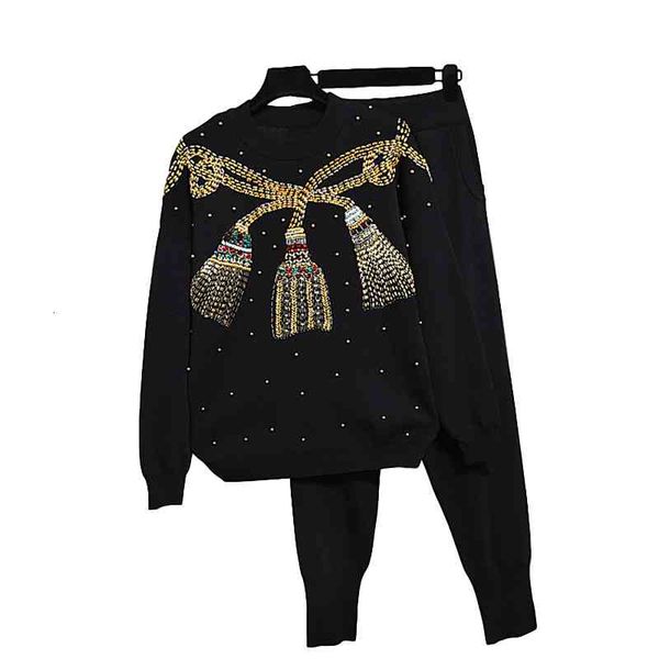 women's two piece pants autumn tracksuits set fashion beading long sleeve pullover sweater + casual knitted g518 yig8, White
women's two piece pants autumn tracksuits set fashion beading long sleeve pullover sweater + casual knitted g518 yig8, White