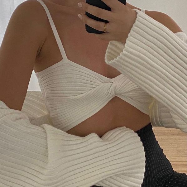 women's knits & tees 2021 women cropped sweater cardigan set sling vest and long sleeve knitting coats autumn winter solid outerwear st, White
women's knits & tees 2021 women cropped sweater cardigan set sling vest and long sleeve knitting coats autumn winter solid outerwear st, White