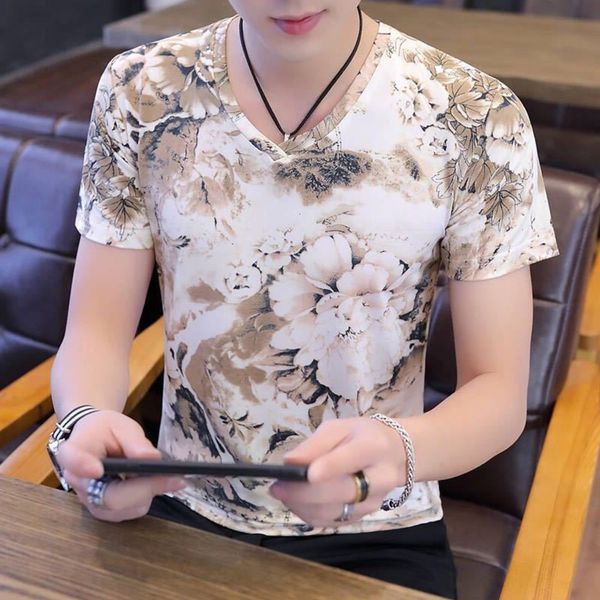 men's shirt summer men's ice silk short flower trend v-neck korean printing half sleeve youth slim fit t-shirt, White;black
men's shirt summer men's ice silk short flower trend v-neck korean printing half sleeve youth slim fit t-shirt, White;black
