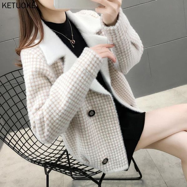 women's fur & faux plaid knitted sweater cardigan woman coat double-breasted lapel long sleeve warm fashion mink velvet jacket female w, Black
women's fur & faux plaid knitted sweater cardigan woman coat double-breasted lapel long sleeve warm fashion mink velvet jacket female w, Black