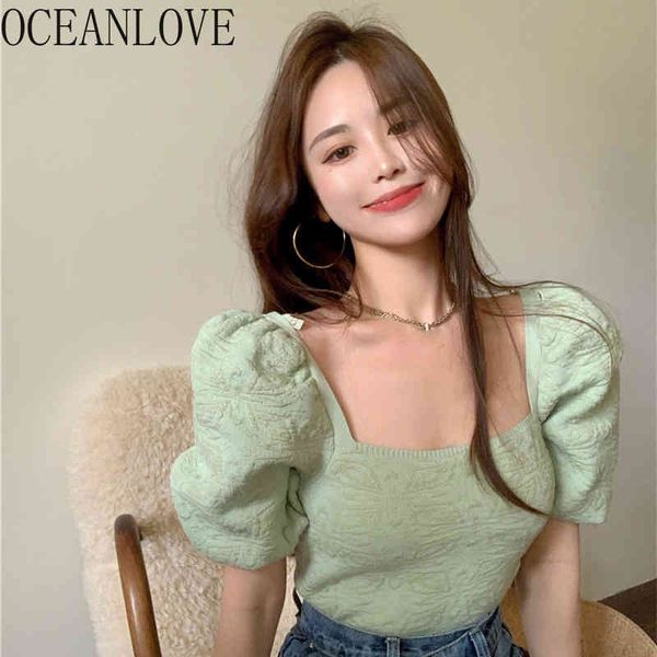 short puff sleeve women blouses solid square neck slim blusas mujer spring summer vintage shirts 210415, White
short puff sleeve women blouses solid square neck slim blusas mujer spring summer vintage shirts 210415, White