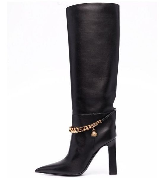 boots chain poined toe thick high heels boots genune leather women's autumn winter female party basic shoes woman y2w7, Black
boots chain poined toe thick high heels boots genune leather women's autumn winter female party basic shoes woman y2w7, Black