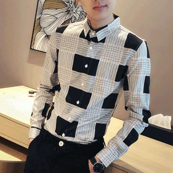plaid shirts men casual slim fit long sleeve streetwear social men dress shirts night club party camisa masculina 210527, White;black
plaid shirts men casual slim fit long sleeve streetwear social men dress shirts night club party camisa masculina 210527, White;black