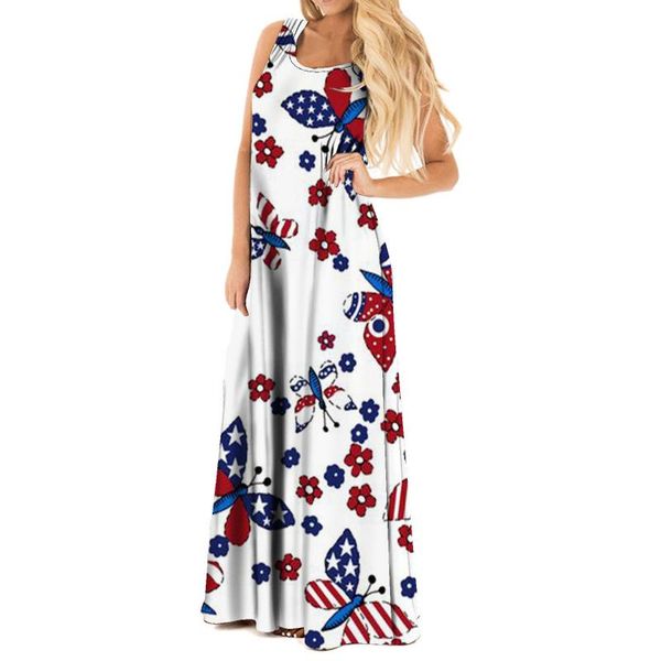 casual dresses 40# butterfly printed maxi dress women sleeveless tank long beach plus size sundress boho robe femme, Black;gray