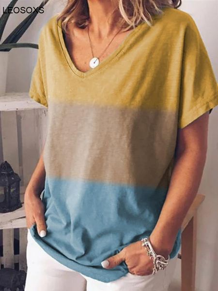 summer fashion women's gradient contrast printing v-neck loose t-shirt casual short-sleeved women, White
summer fashion women's gradient contrast printing v-neck loose t-shirt casual short-sleeved women, White