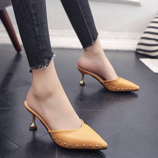 dress shoes high heels candy-colored slippers summer pointed rivets with flip flops female fine fashion sandals, Black
dress shoes high heels candy-colored slippers summer pointed rivets with flip flops female fine fashion sandals, Black