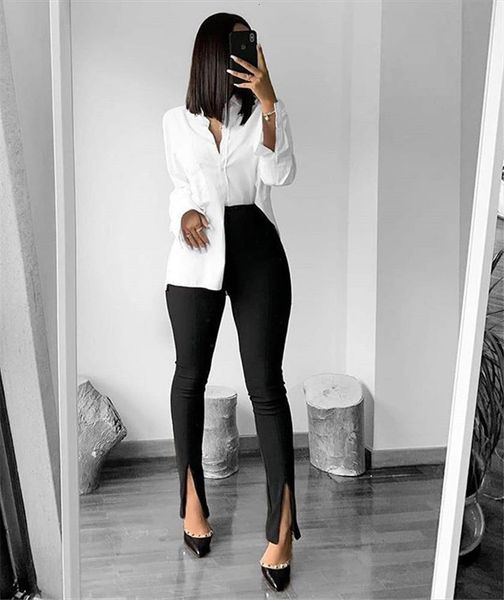 casual skinny high waist womens capri trousers solid color red black slit flare pants, Black;white
casual skinny high waist womens capri trousers solid color red black slit flare pants, Black;white
